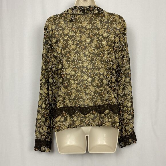 Vintage Liz Claiborne Top Womens 8 Medium Brown Sheer Floral Lacy Cottage Fairy - Picture 4 of 13